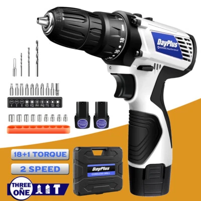 DAYPLUS Electric Cordless Drills Drill Driver Screwdriver Set 2 Speed w/Battery + Case