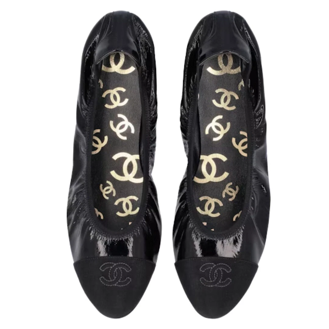 Leather ballet flats Chanel Black size 39.5 EU in Leather - 34304423