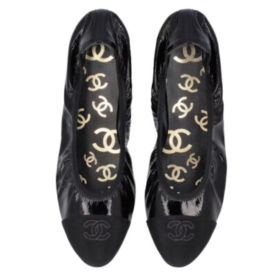 靴 Vintage Chanel Ballet Flats Authentic Vintage Chanel Two Tones Ballet Shoes Pumps