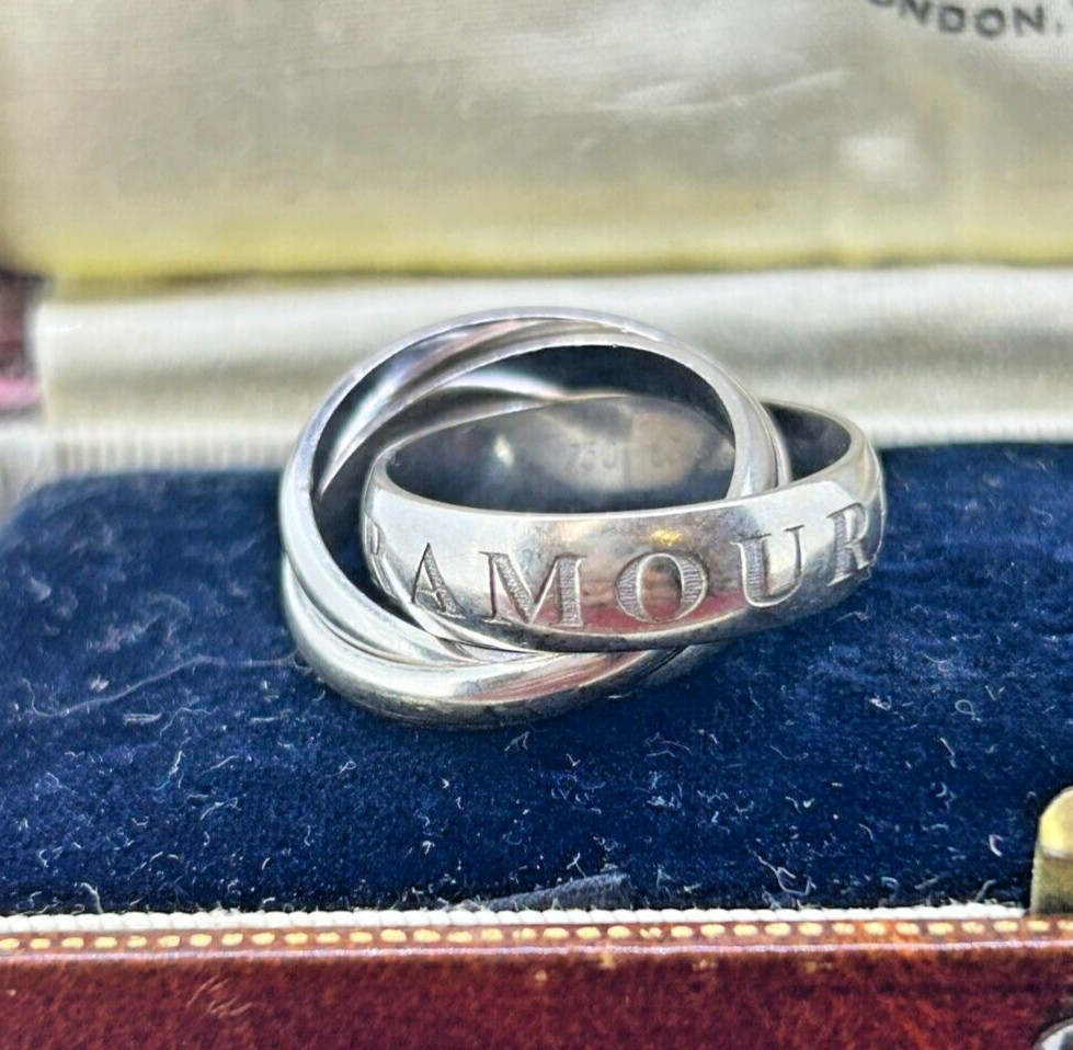 Authentic Cartier "Amore Et Trinity" Triple Band Ring - 18ct White Gold