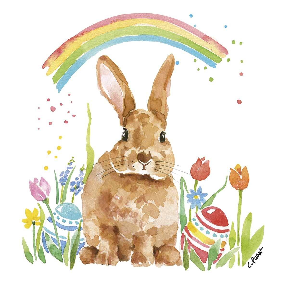 4 x Paper Napkins/33cm/3Ply/Decoupage/Easter/Flowers/Eggs/Rainbow/Rabbit
