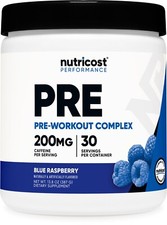 Polvo complejo preentrenamiento Nutricost (frambuesa azul) 30 sericiones