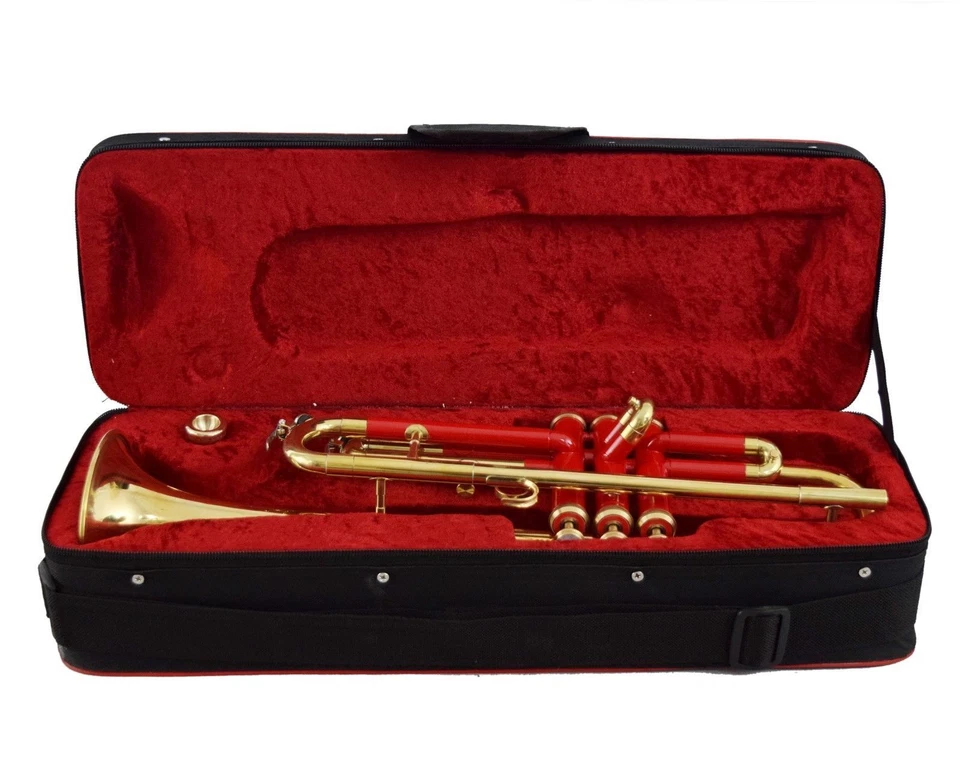 TROMPETE NEU ROT golden Messing Bb flach Trompete mit gratis HARTSCHALE + M/P - Bild 4 von 4