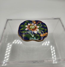 Beautiful Flower Blue Vintage Antique Chinese Cloisonne Enamel Brass Belt Buckle