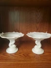 Pr VTG Northwood Opalescent Milk Glass Compote Dolphin Fish Dish Pedestal Bowls