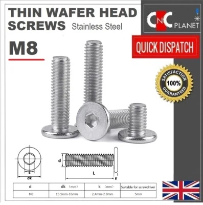 M3 M4 M5 M6 M8 THIN FLAT HEAD LOW PROFILE SCREWS M8 Ultra Thin Wafer Flat Head Low profile Screws Bolt Allen Key Stainless Steel