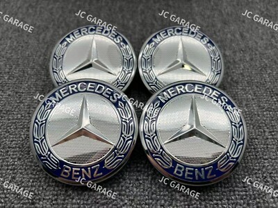 AMG DEEP BLUE WREATH 75MM WHEEL CENTER CAPS HUBCAPS FOR MERCEDES-BENZ
