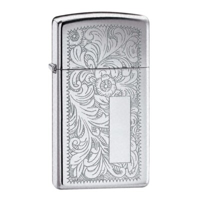 Zippo High Polished Chrome Feuerzeug Slim Venetian Neu