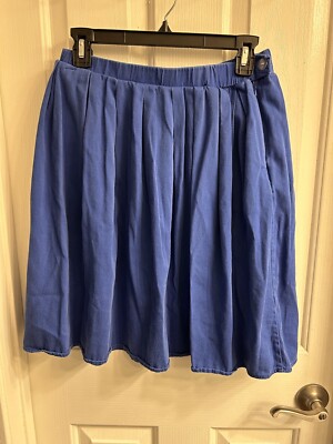 Blue Cotton Blend A Line Skirt Has Pockets! Size Medium