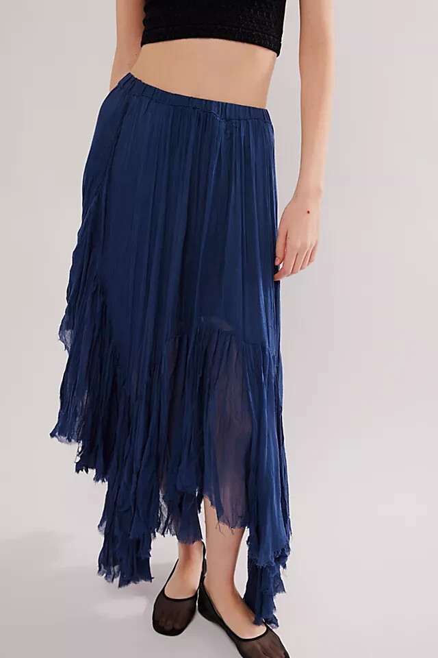 Free People Fp One Clover Skirt Asymmetrical Tiered Mid-rise