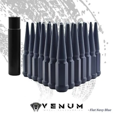 20pc 14x1.5 | Flat Navy Blue |  Metal Spike Lug Nuts Key Fits Aftermarket Wheels