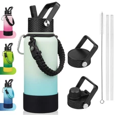 BJPKPK 32oz Insulated Water Bottle with 3 Lids, Paracord Handle & Non-slip Boot