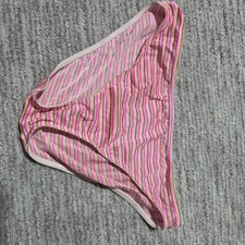 Victoria's Secret Everyday Perfect Pink Stripe Silky Satin Bikini Panty Medium