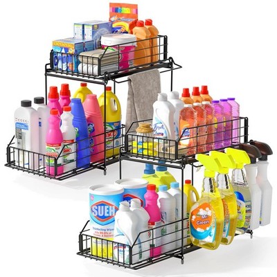 Under Sink Organizers and Storage, 2 Tier Metal Under Sink Storage with Hangi...