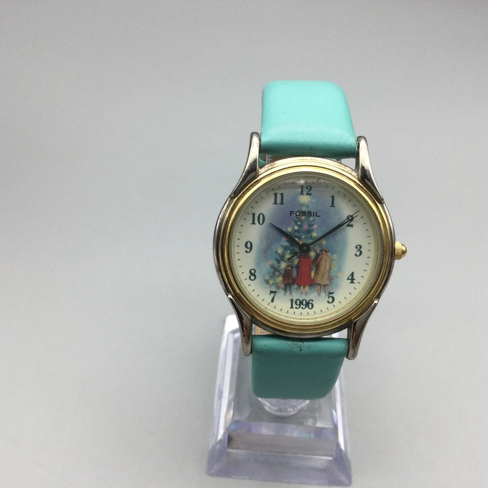 Reloj Fósil Vintage Navidad 1966 34mm Tono Dorado Correa Cuero Batería Nueva Foto 2 de 4