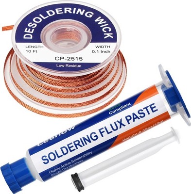 Versatile 10ft Solder Wick and 10cc Flux Paste for Easy Electronics Maintenance