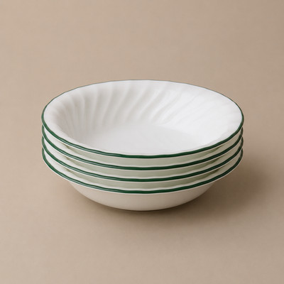 Corning Corelle Callaway Ivy Swirl Soup Cereal Bowls Set of 4 Green Rim