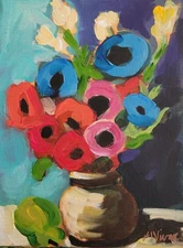 MONA VIVAR Original 12x9 Flower Fruit Botanical Abstract Expressionism Painting