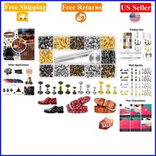 240 Sets Leather Rivets Kit with Tools, Brass, 4 Colors, 3 Sizes for Crafts