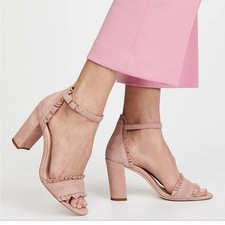 Kate Spade New York Odele Block Heel Sandals Dusty Blush Suede Ruffle size 8M