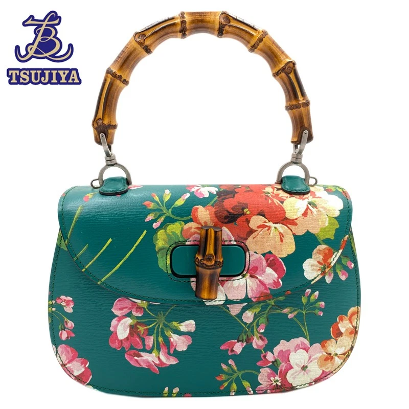 Sac à main GUCCI Classic Blooms bambou 2 voies 409398 fleur verte occasion A B2