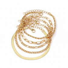 Luxury Waterproof 18K Gold-Plated 5pc Bracelet Set: Stackable Dainty Chains Gift
