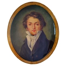 Hand-Painted Medallion 25x30 cm - Made in Italy - Man with a High Collar