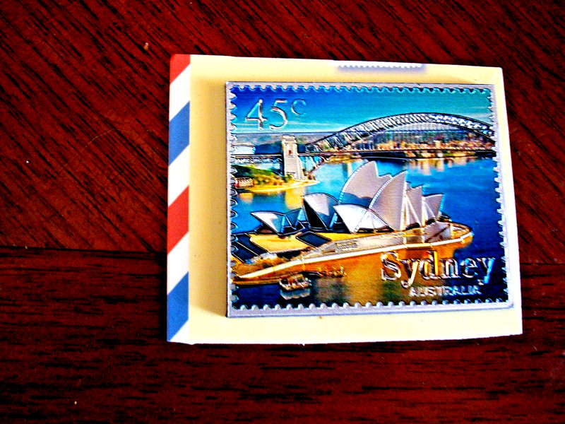 SYDNEY, AUSTRALIA SOUVENIR MAGNET, 2" X 1" COLORFUL METAL, LOOKS LIKE A STAMP
