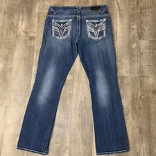 Vigoss 13/14 (34x30.5) Bootcut Jeans Embellished Pockets Rhinestones Dark Wash