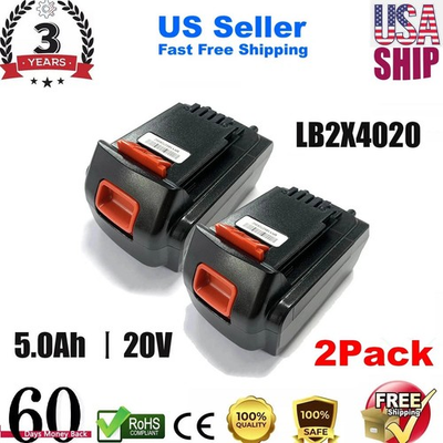 #ad 2 Pack 5.0Ah LB2X4020 Battery For Black amp; Decker 20V LBXR20 LBX20 Power Tools US $35.99