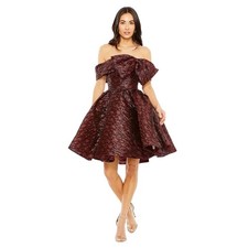 Mac Duggal NWT Brocade Off The Shoulder Bow Detail Short Dress in Ruby Size 6
