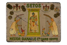 Scarce 1910s Egyptian Nestor Gianaclis “Setos” hinged cigarette tin in good cond