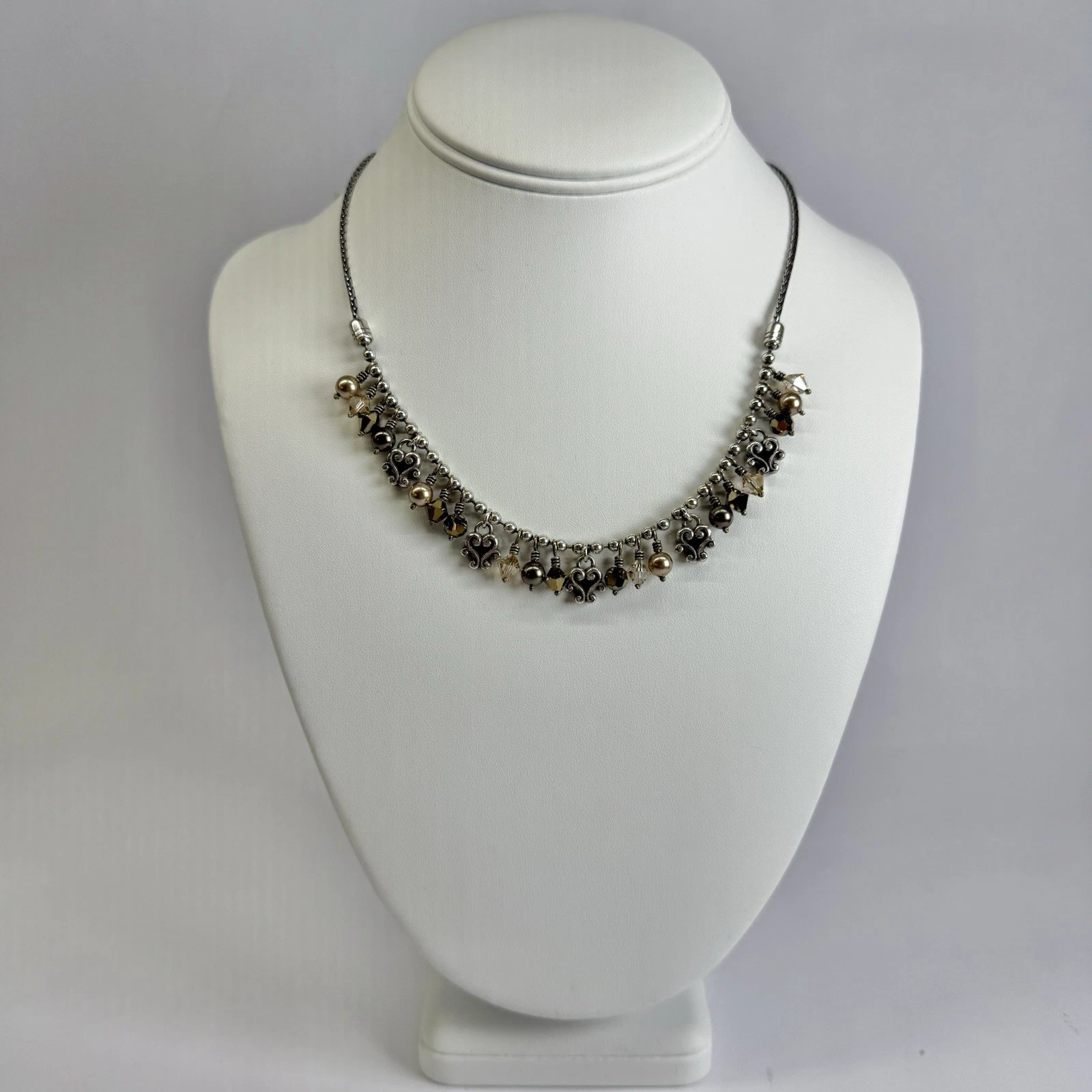 BRIGHTON Cannes Heart Bronze Faceted Beaded Vintage Necklace Jewelry N186