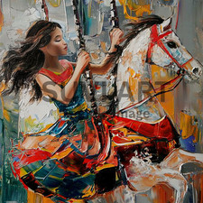 Digital Image Wall art Cute girl riding a Hor...
