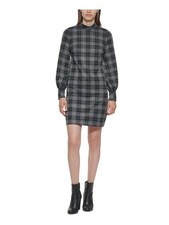 CALVIN KLEIN Womens Gray 3 Button Cuff Plaid Short Dress Petites 6P