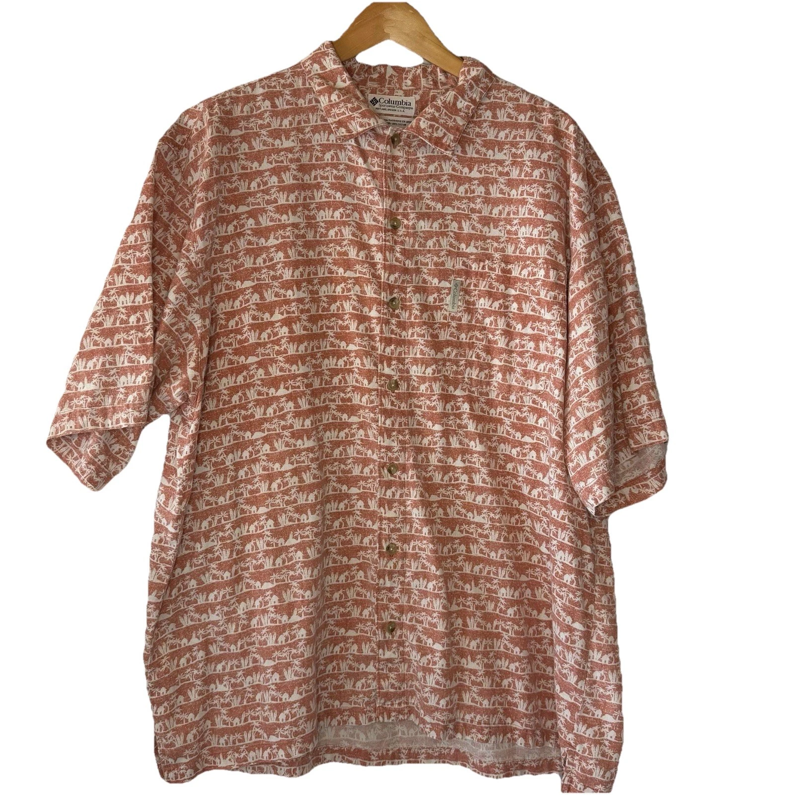 Vtg Columbia Shirt Mens XL Hawaiian Button Up Short Sleeve All Over Print EUC