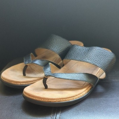 Vionic Marvina Black Leather Strappy Thong Comfort Summer Beach Sandals