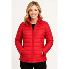 Women’s Amazon Essentials Packable Puffer Jacket – Red – Size S – NWT