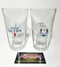 Michelob Ultra Ryder Cup 2025 Golf 16 oz Pint Beer Glasses Set of Two Brand New!
