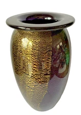Robert Eickholt Signed Art Glass Vase Amethyst Gold Foil 7 inch 1992