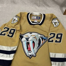 CCM Thomas Voukon Nashville Predators #29 Mustard Cat NHL Jersey Size XL (Stains