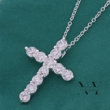 Moissanite Cross Wedding Pendant 2 CT Round Brilliant Cut Solid 14K White Gold