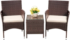 Patio Porch Furniture Sets 3 Pieces PE Rattan Wicker Chairs with Table Outdoor G