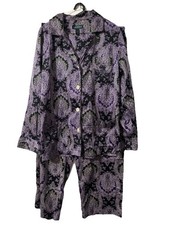 Lauren Ralph Lauren Purple Floral Satin Long Sleeve Pajamas Set Size Large