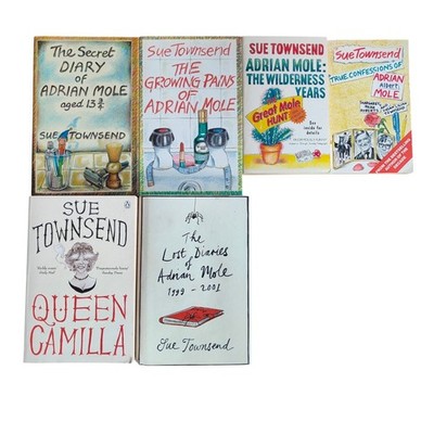 Sue Townsend The Secret Diary Of Adrian Mole x5 Book Bundle & Queen Camilla