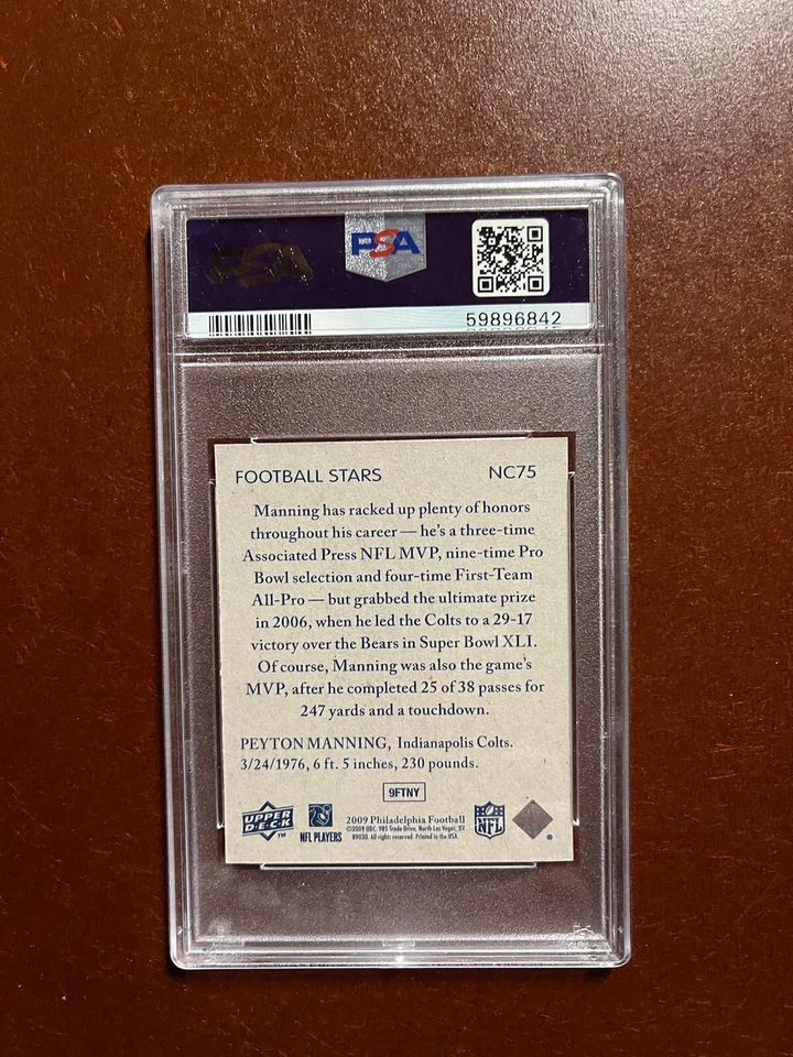 2009 PHILADELPHIA NATIONAL CHICLE #NC75 PEYTON MANNING PSA 10 GEM MT HOF POP 1 - Image 2 of 3