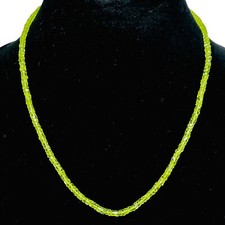 18 Inch Single Strand Natural Peridot Faceted Beaded Necklace 925 Silver Clasp