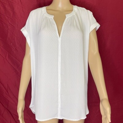 Philosophy Republic Clothing Cap Sleeve V-Neck Semi-Sheer Polka Dot Blouse Large