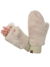 C.C Women's Faux Wrist Fur Fingerless Sherpa Lined Convertible CC Mittens Gloves