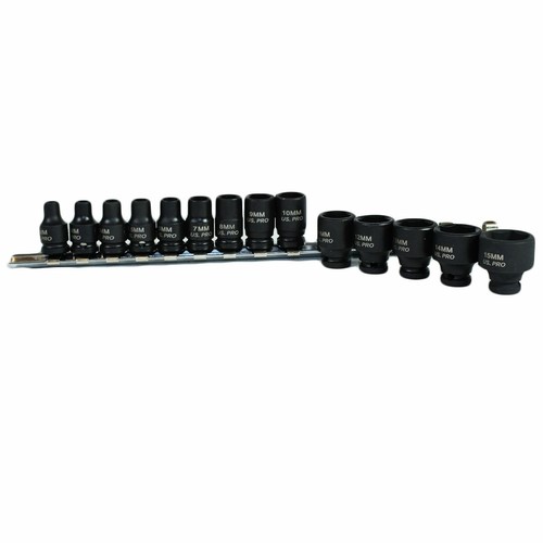 1/4" Drive Metric Shallow Impact Sockets 6 sided 14pc 4mm - 15mm U S Pro - Picture 3 of 3